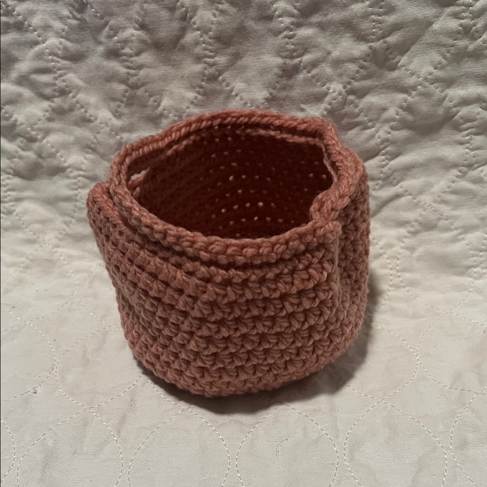Handmade Crochet Basket in Dusty Rose